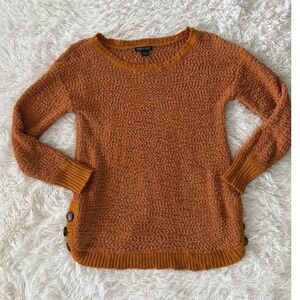 Sabrina Laure Textured Knit Pullover Sweater Rust Orange Button Detail XL‎